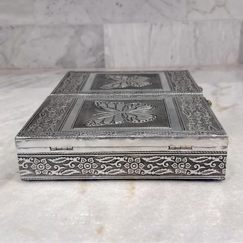 Handcrafted Aluminum Oxidized Butterfly Jewelry Box with Royal Blue Inte…